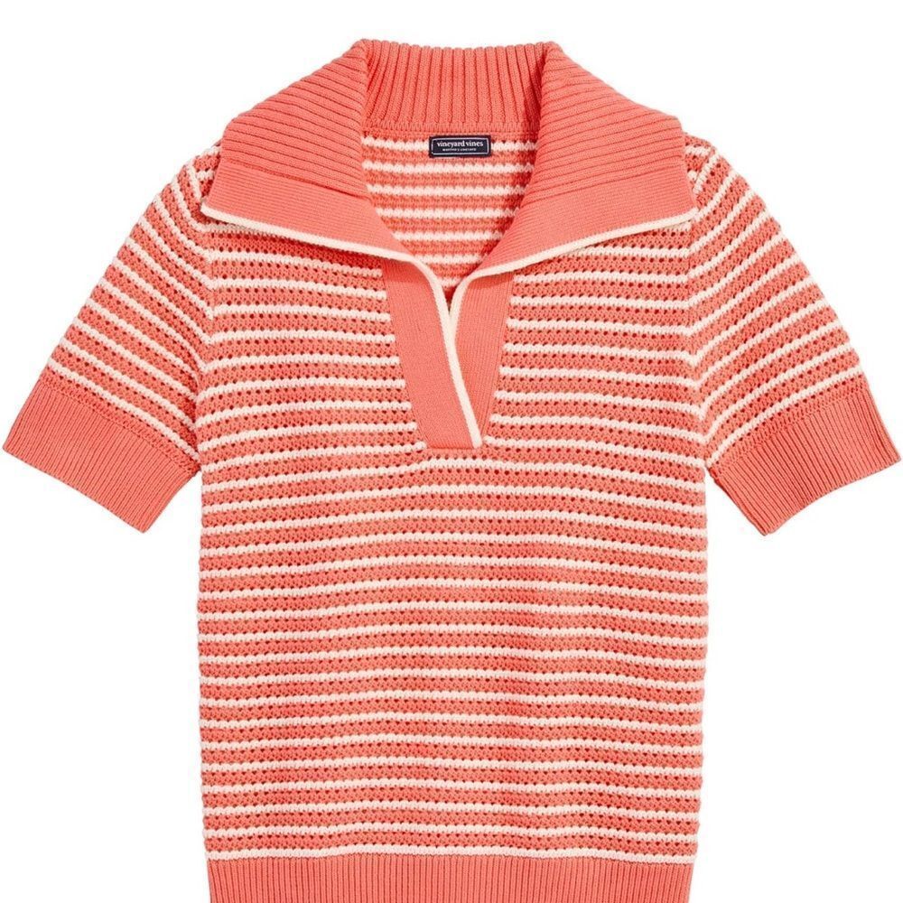Vineyard Vines Women's Open-Stitch Short-Sleeve Polo Sweater in Just Peachy